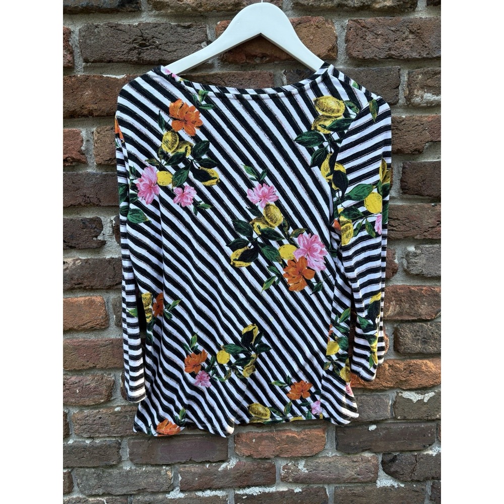 Investments Essentials‎ Petites  Size L  3/4 Sleeve Blouse Top lemons stripes - Picture 9 of 9